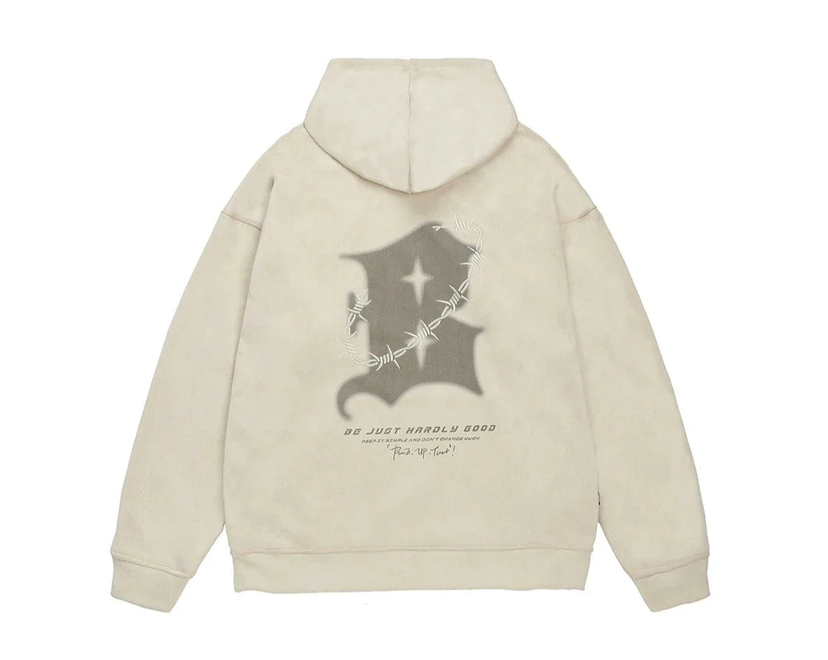 BJHG Embroidered Thorns Suede Hoodie