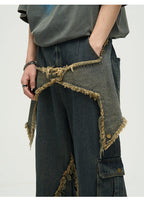 WLNEXT Raw Edge Star Stitched Jeans