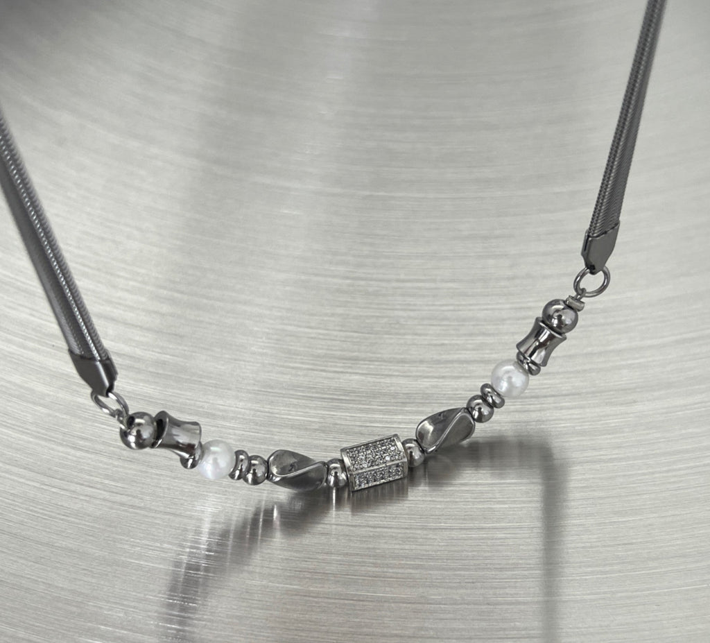 MINBIN Silver Beaded Snake Chain Necklace