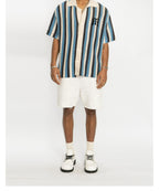EMPTY REFERENCE Striped Crochet Collar Shirt