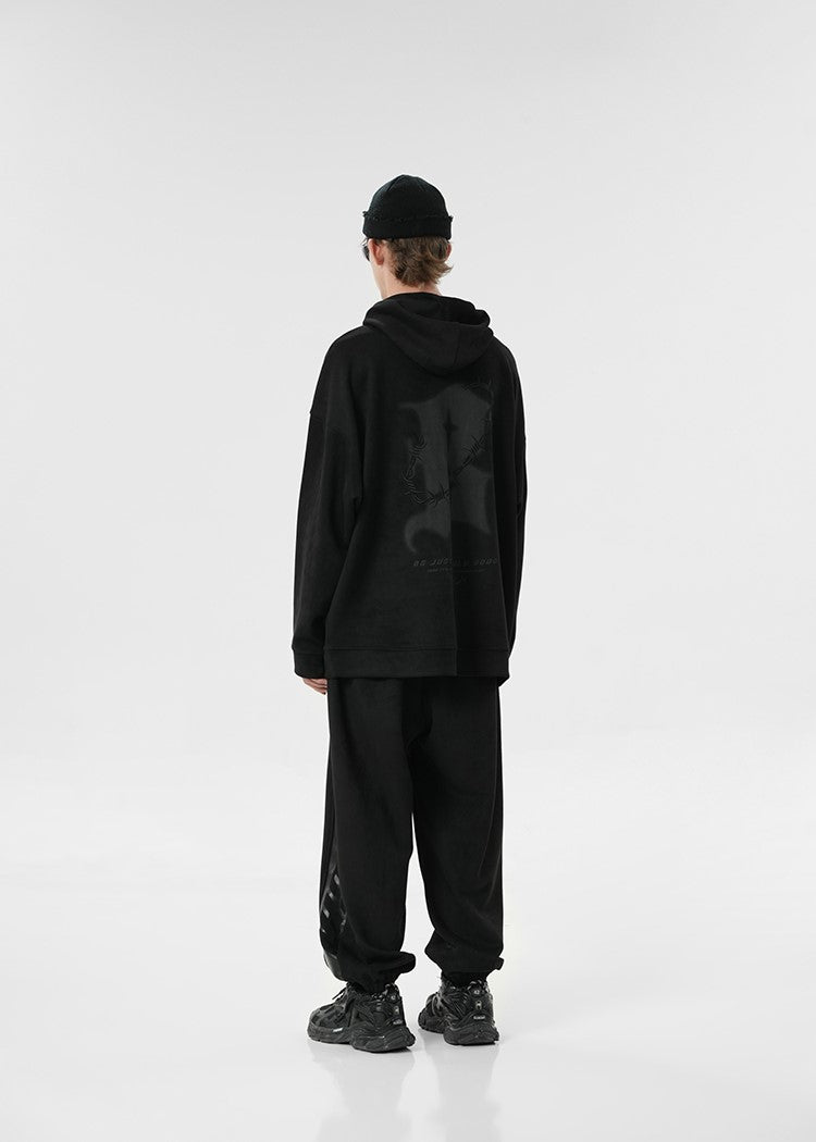 BJHG Embroidered Thorns Suede Hoodie