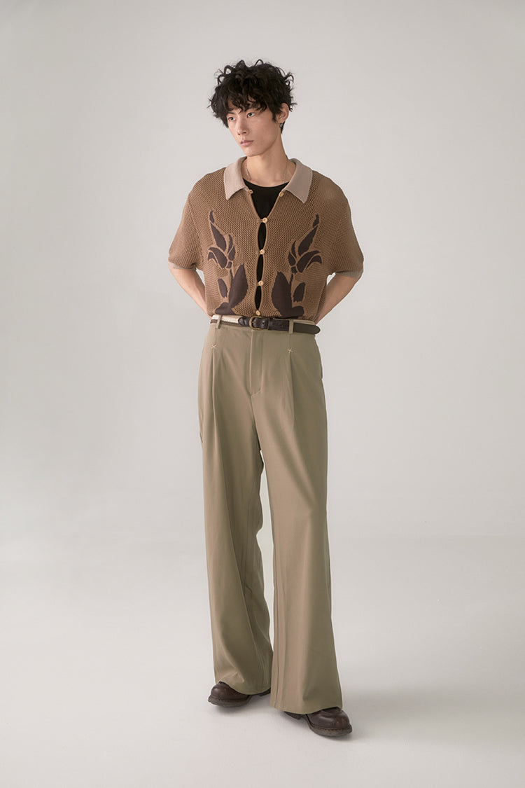 PHYSBOY Retro Leaf Crochet Button-Up