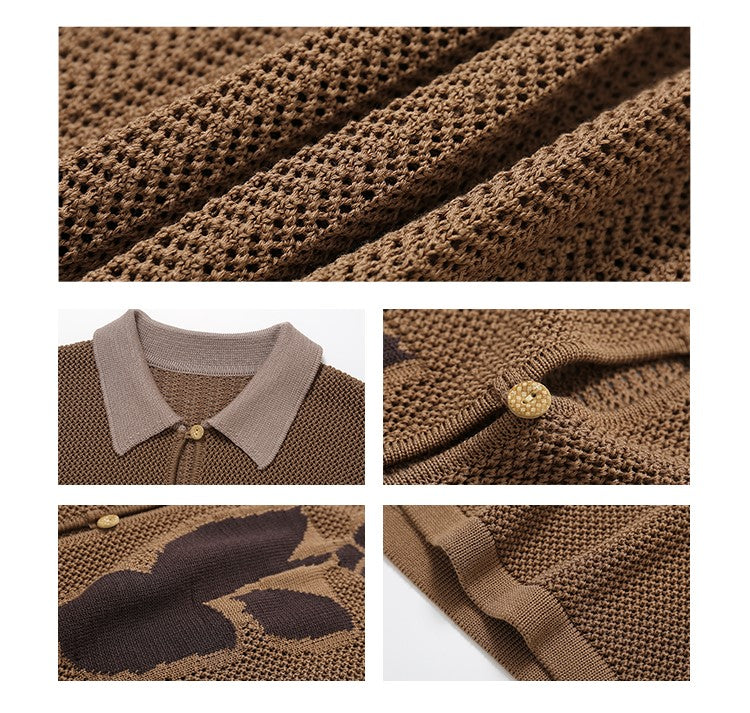 PHYSBOY Retro Leaf Crochet Button-Up