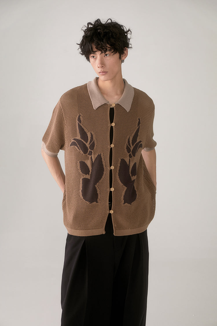 PHYSBOY Retro Leaf Crochet Button-Up