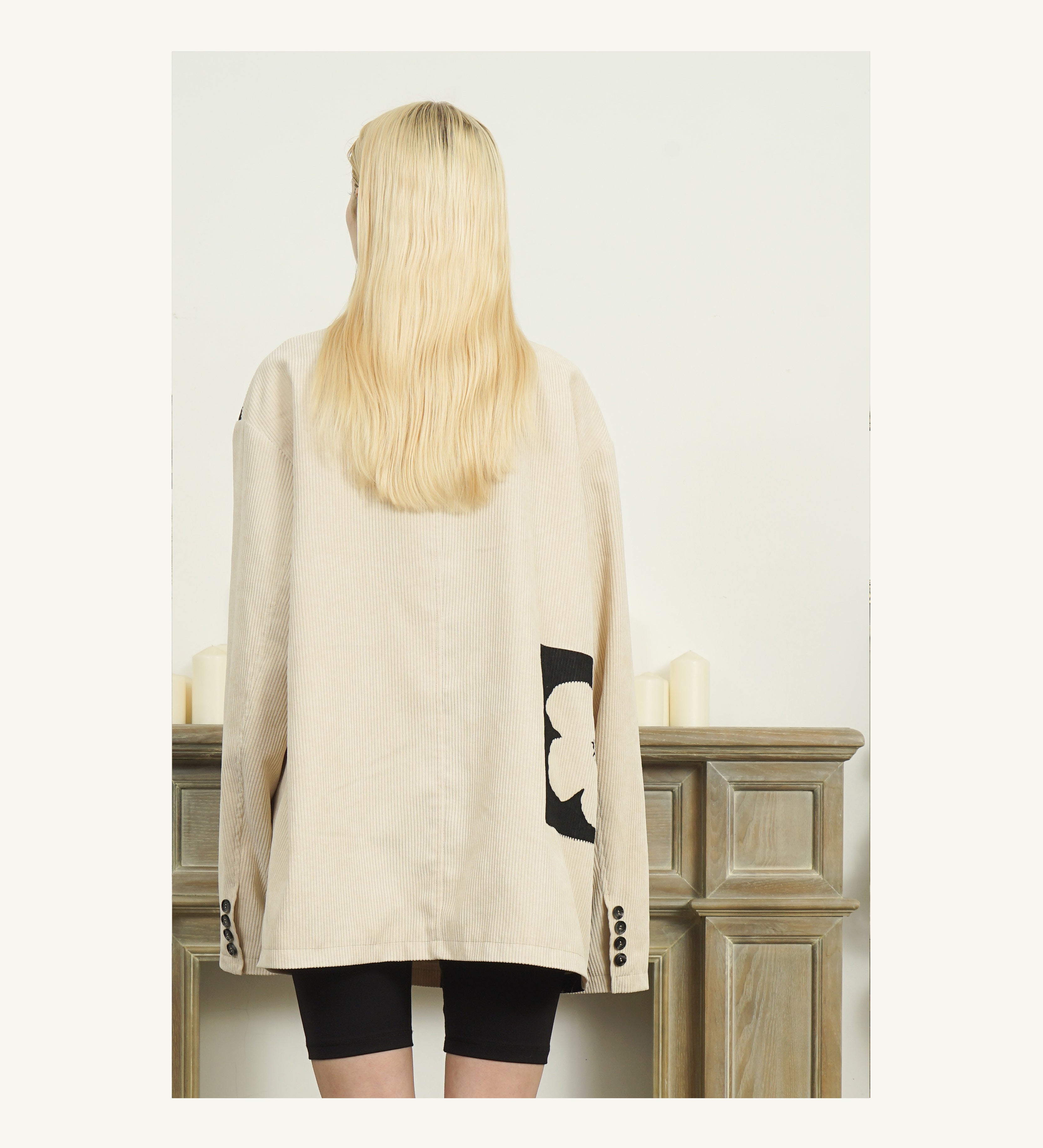 EMPTY REFERENCE Two-Tone Flower Corduroy Blazer