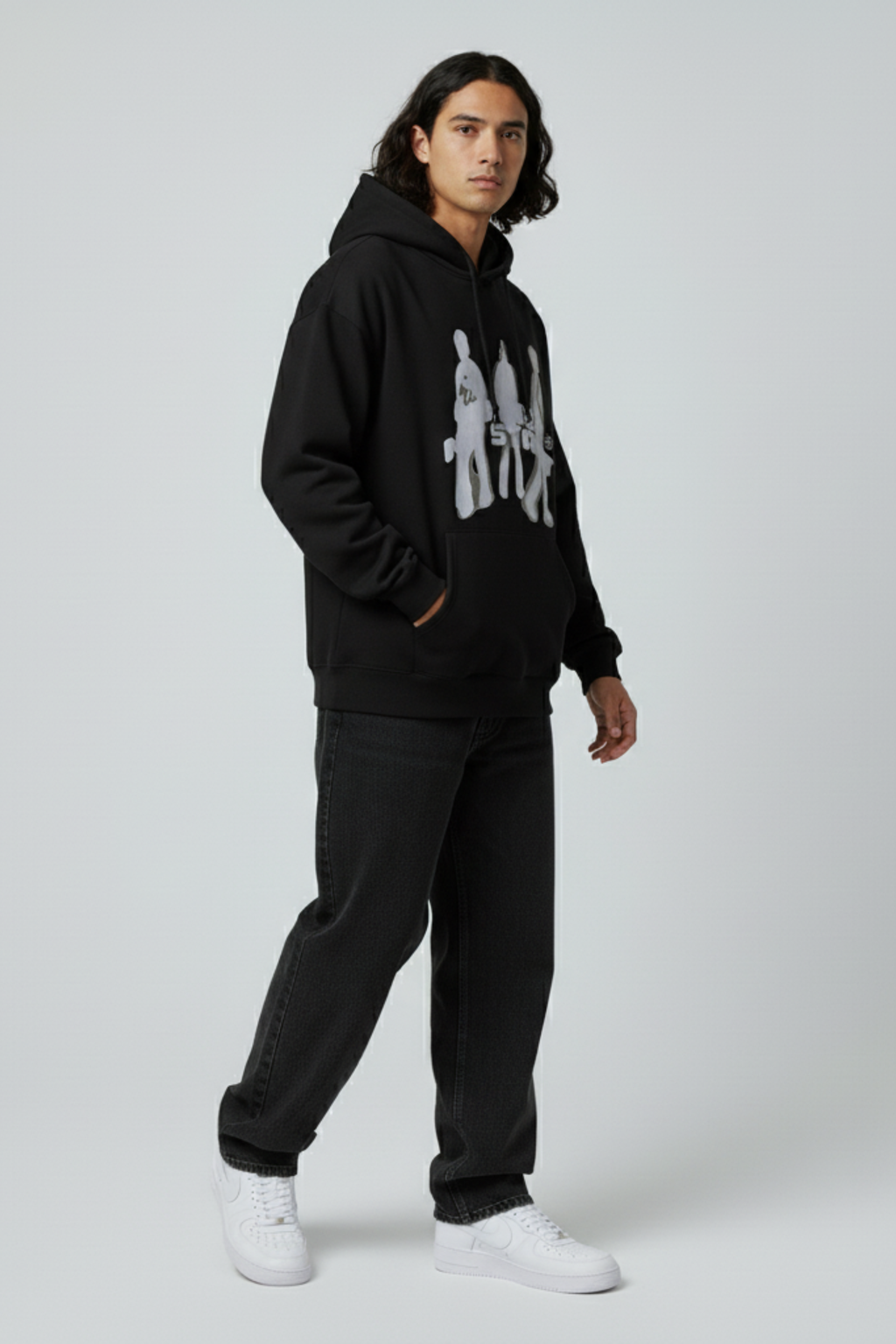 Oversized Black Graphic Hoodie
