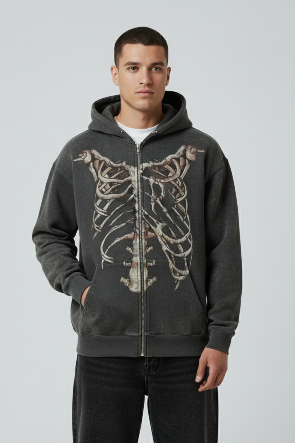 Y2K Skeleton Zip Up Hoodie