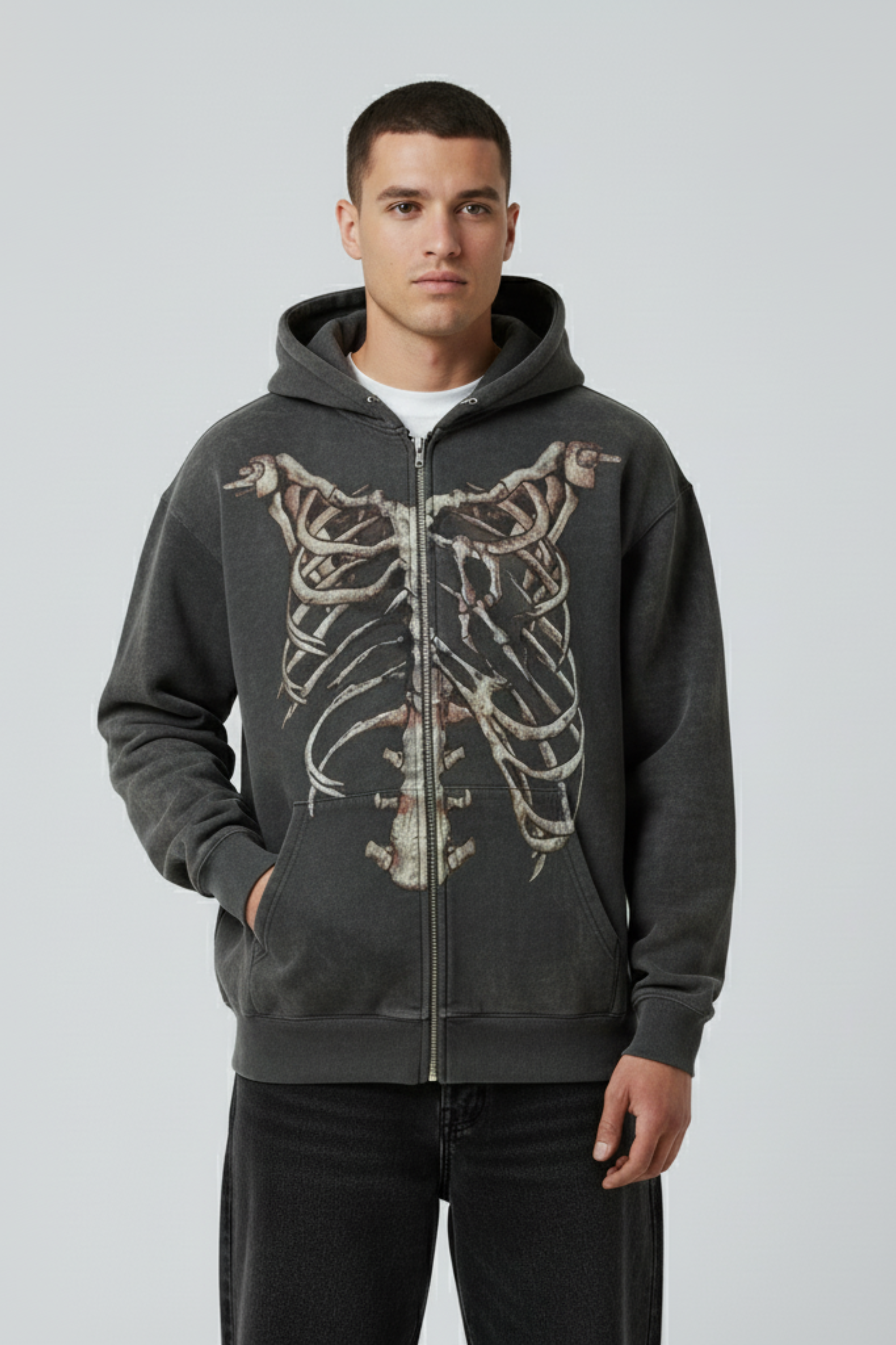 Y2K Skeleton Zip Up Hoodie