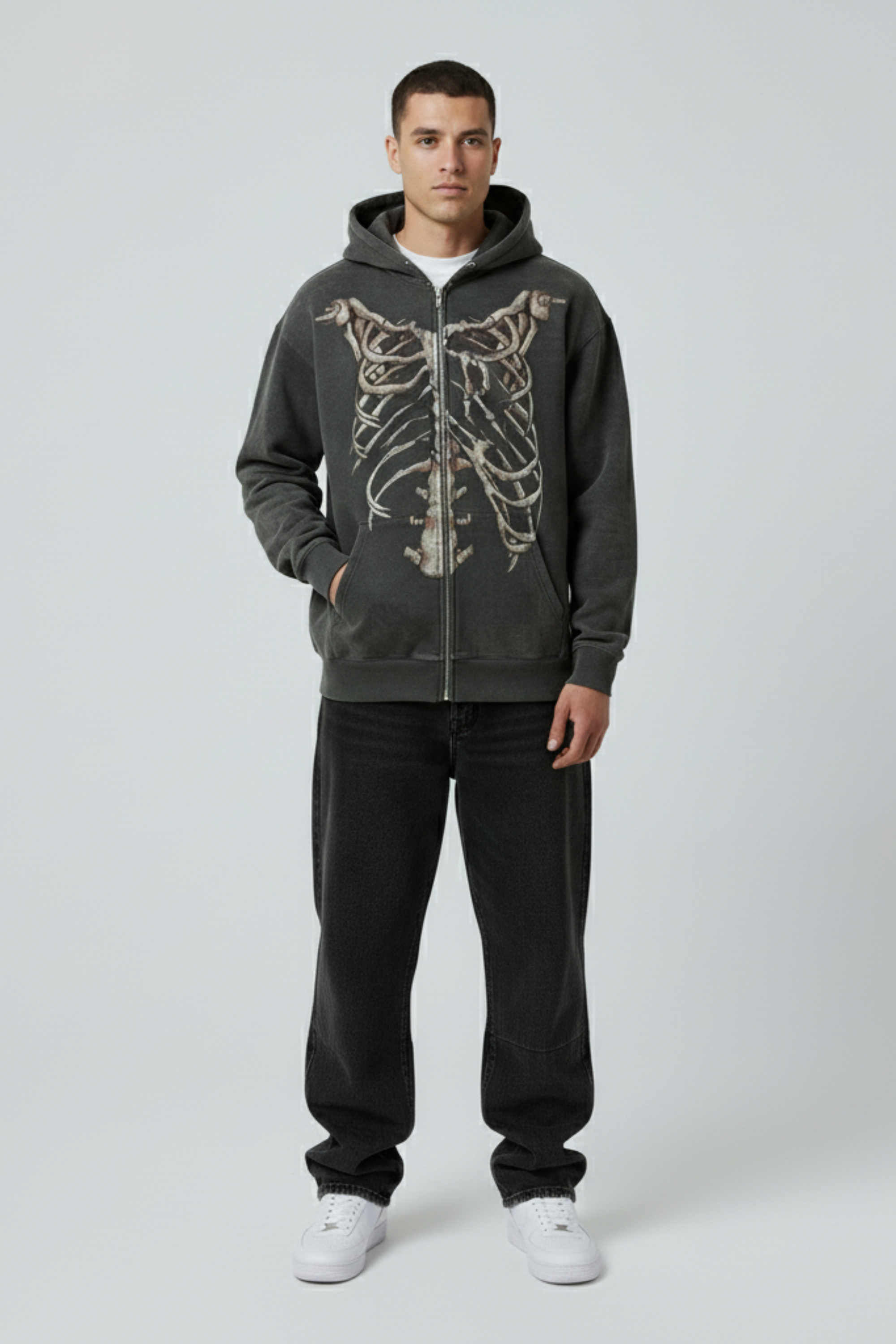 Y2K Skeleton Zip Up Hoodie