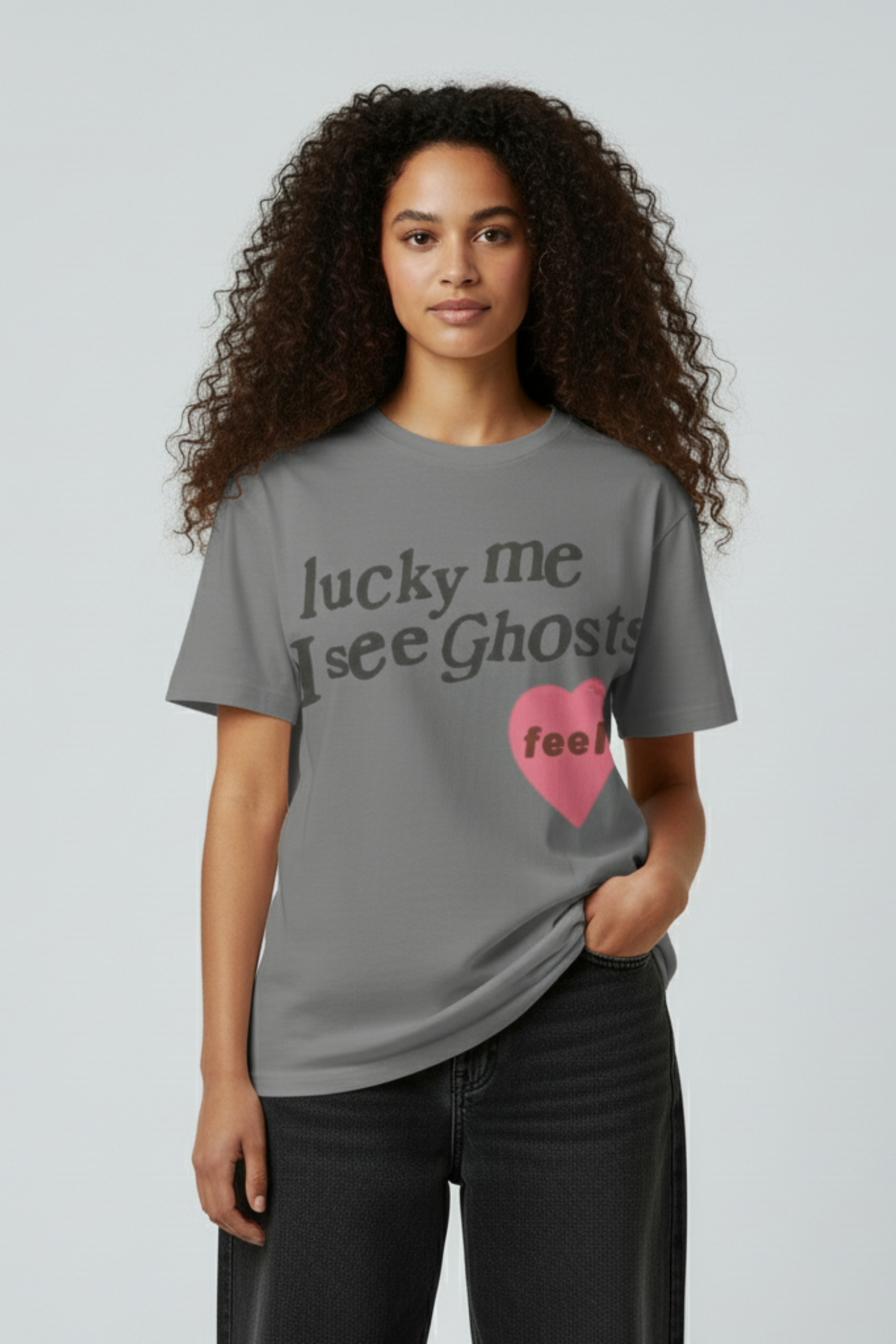 Gray Heart Graphic Oversized T-Shirt