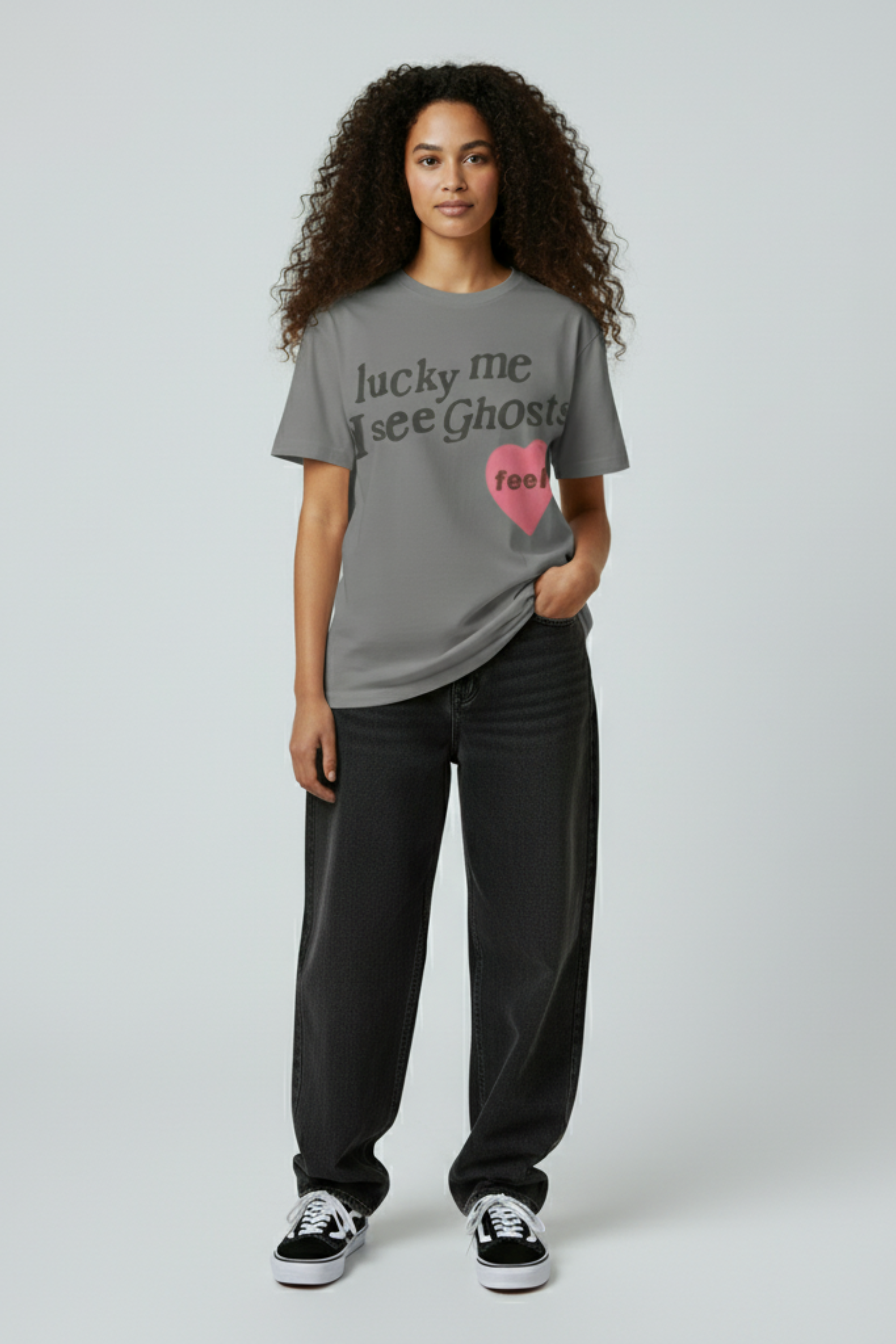 Gray Heart Graphic Oversized T-Shirt