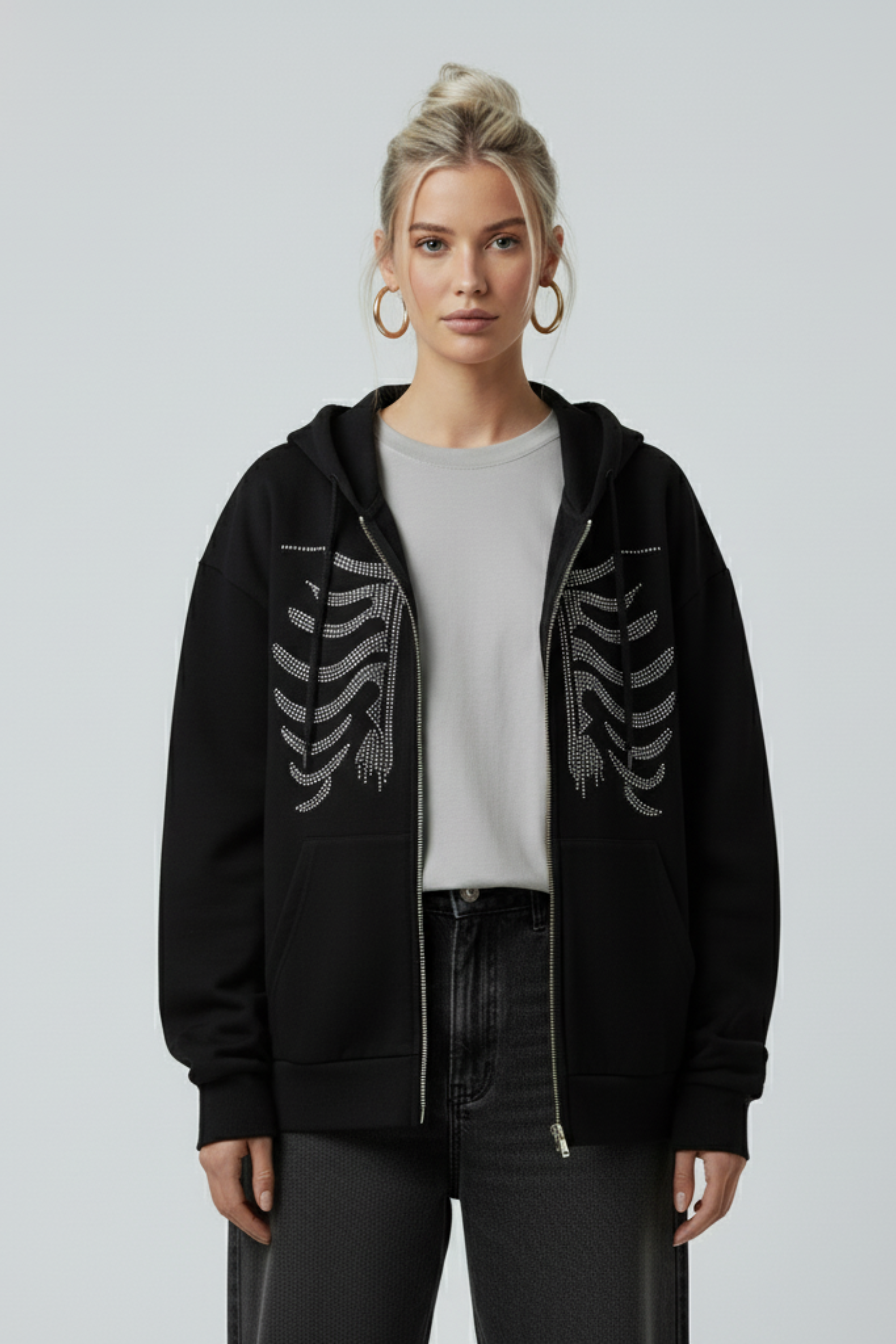 Black Y2K Zip Up Hoodie