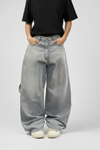 Baggy Light-Wash Jeans with Cartoon Graphics