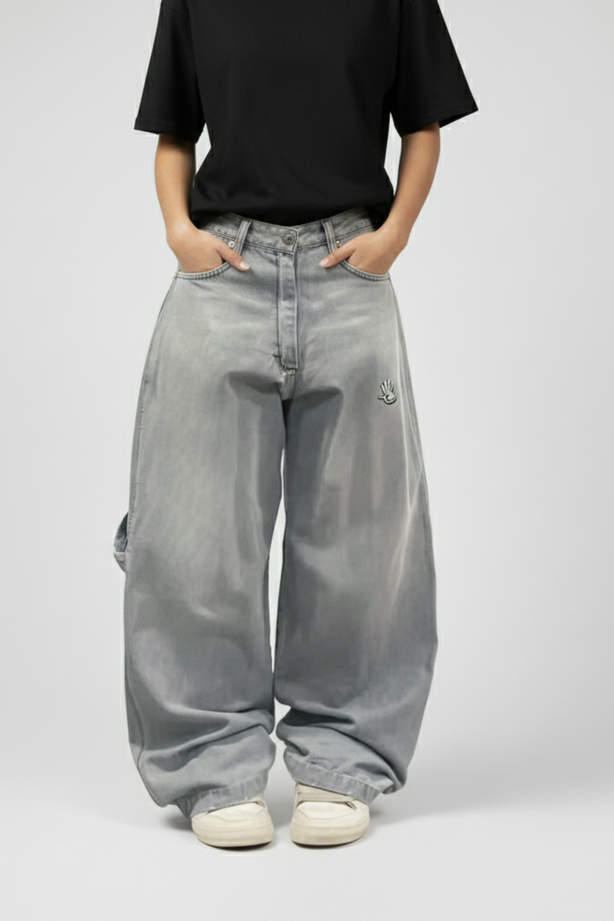 Baggy Light-Wash Jeans with Cartoon Graphics