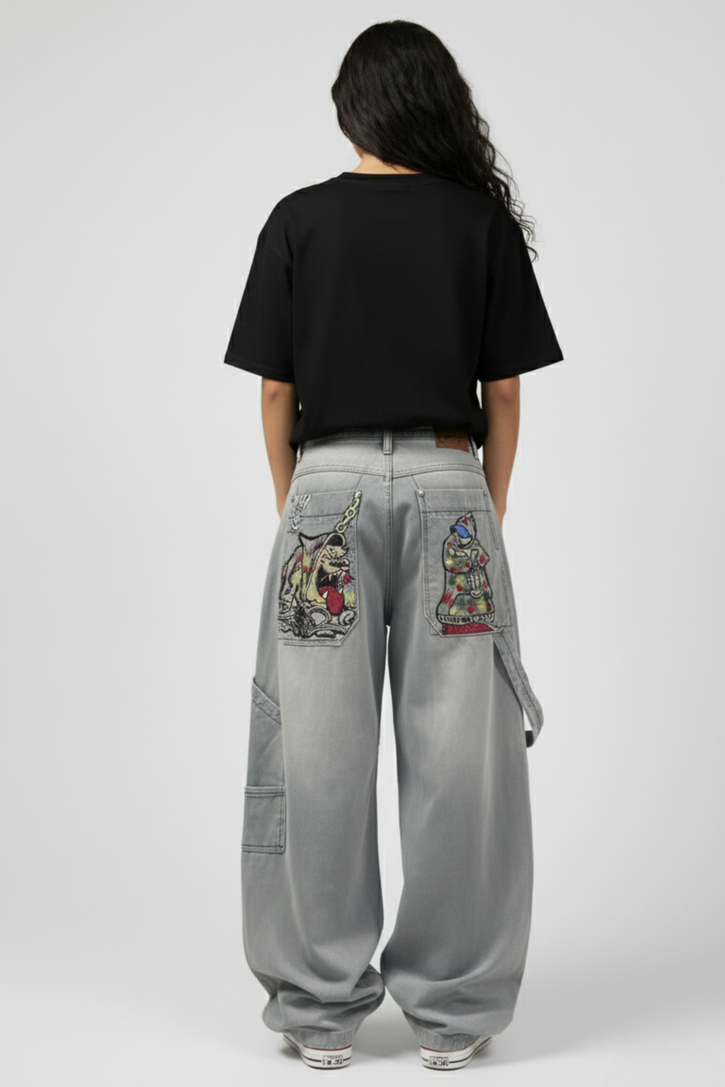 Baggy Light-Wash Jeans with Cartoon Graphics
