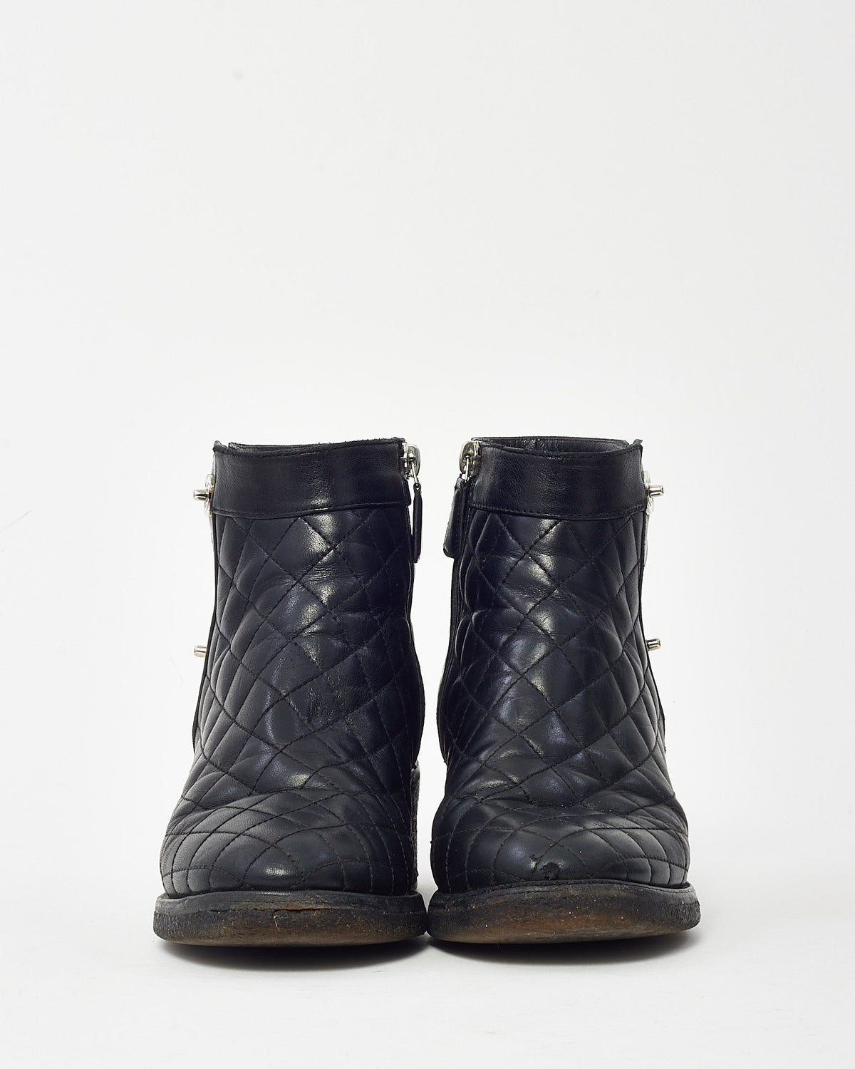 Chanel Black Quilted Leather CC Logo Short Zip Boots - 38