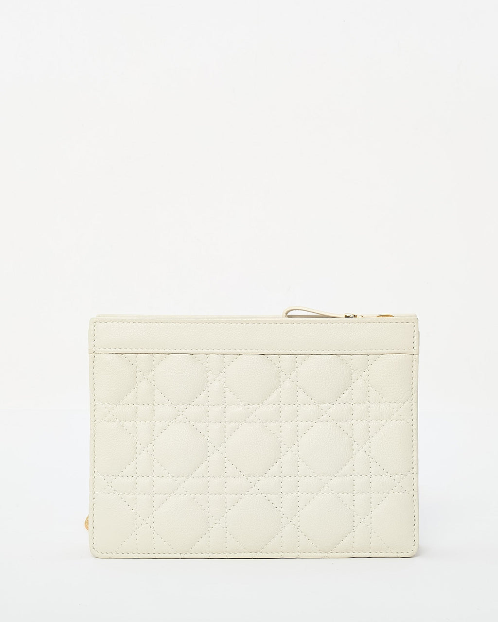 Dior White Calfskin Cannage Leather Caro Zipped Every Dior Pouch With Chain GHW