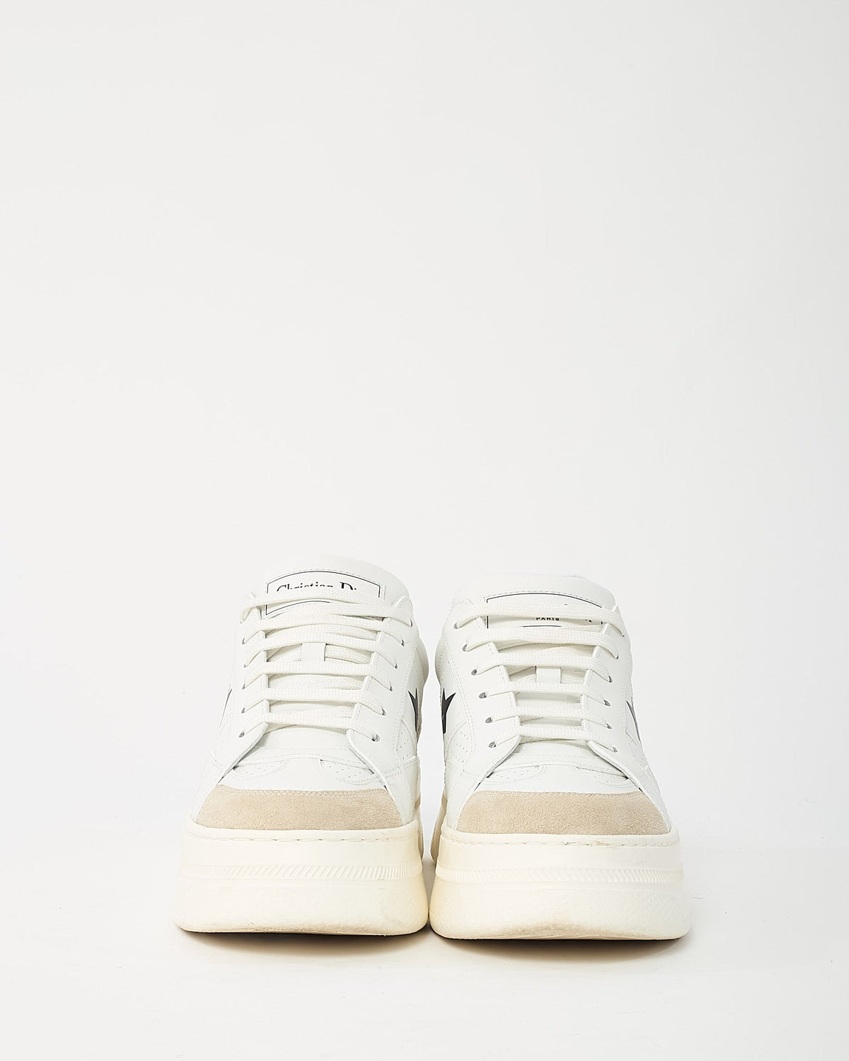 Dior White Calfskin Leather and Beige Suede Dior Star Sneakers - 38
