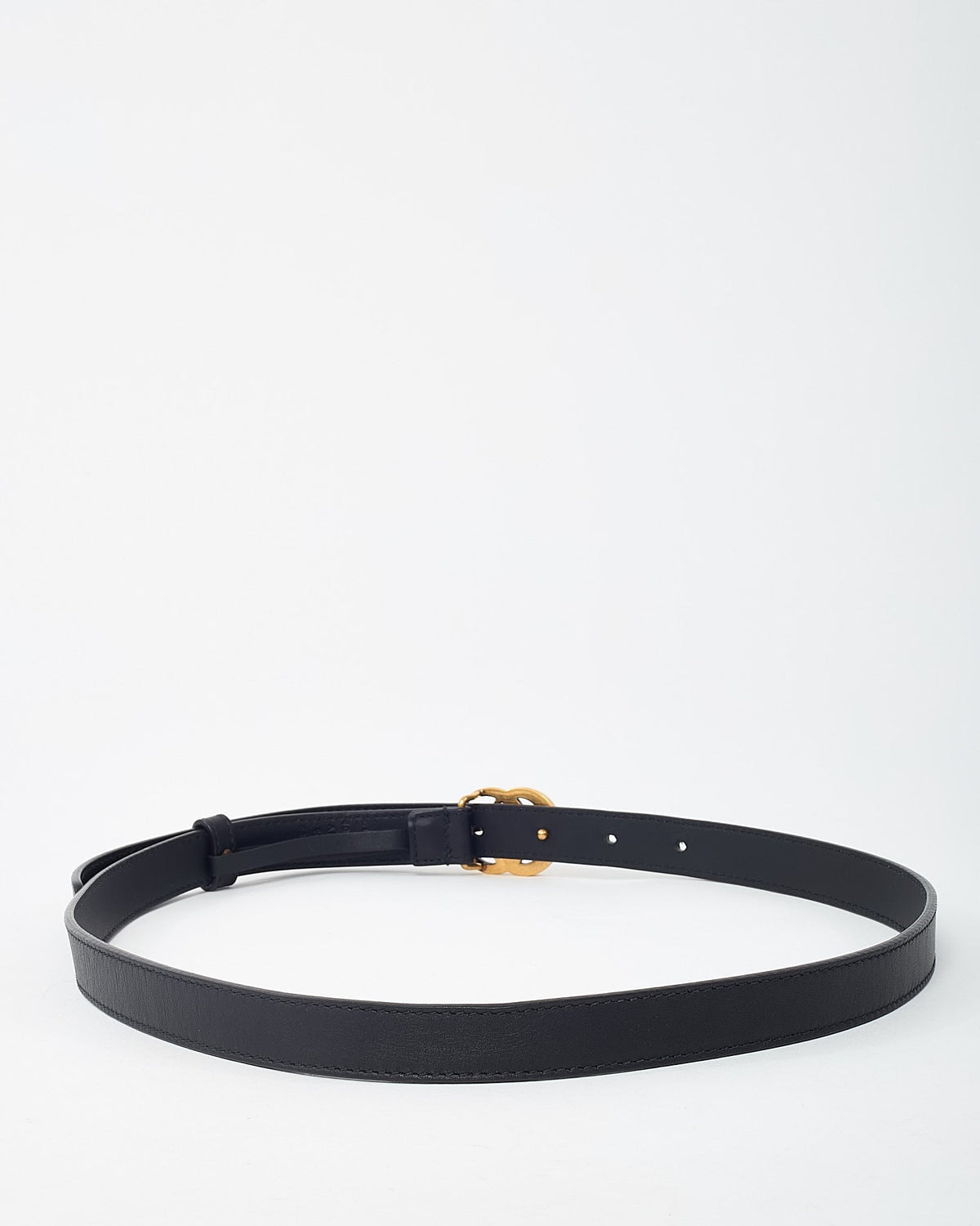 Gucci Black Leather GHW Thin GG Marmont Belt - 85/34