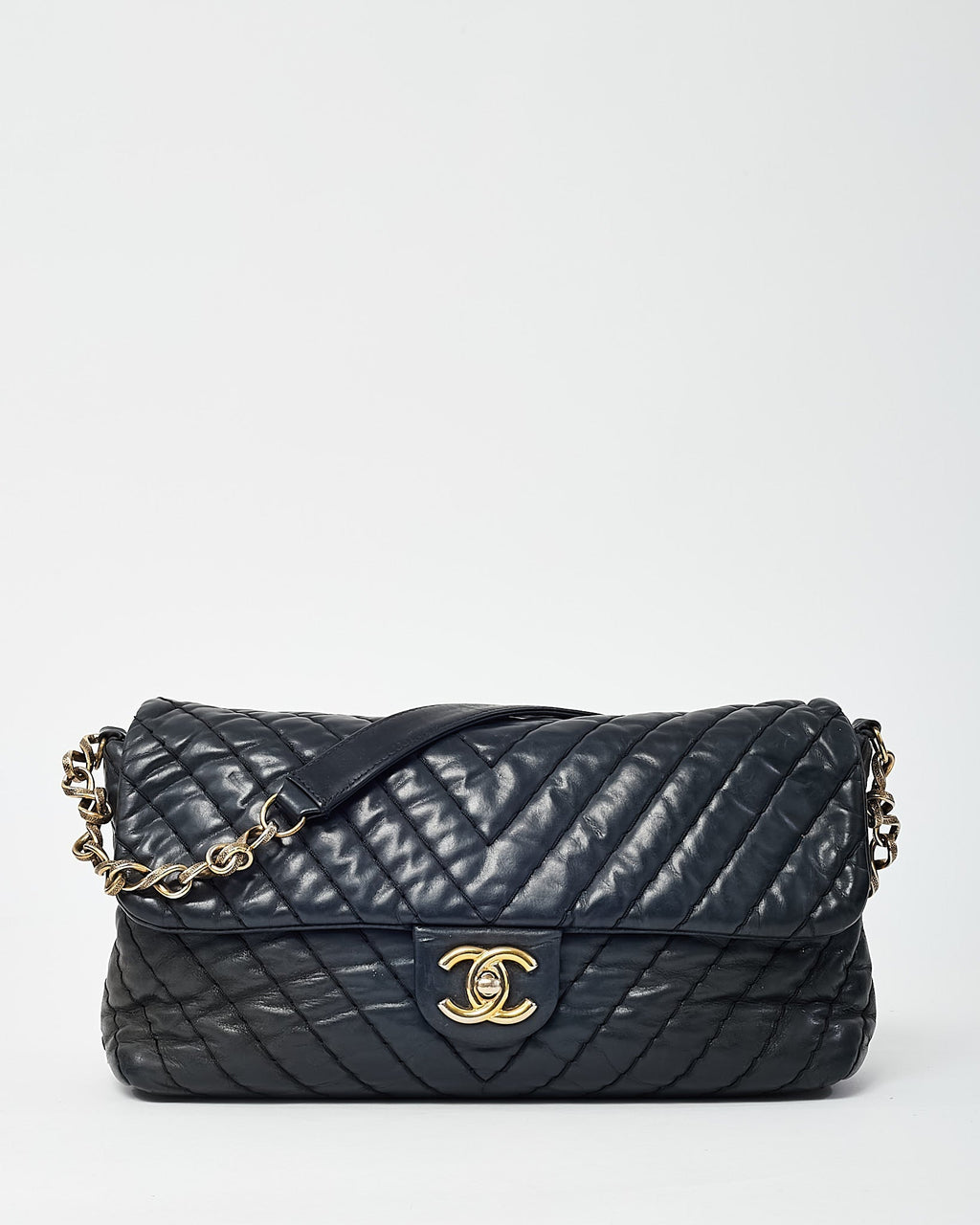 Chanel Black Surpique Chevron Leather Paris-Byzance Large Flap Bag GHW