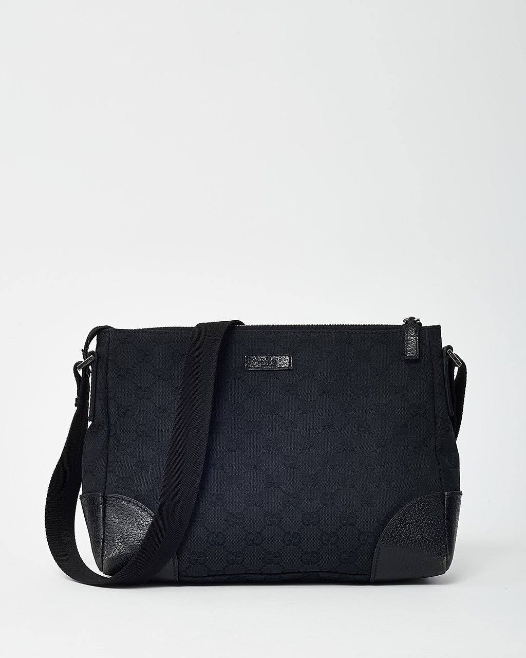 Gucci Black GG Monogram Canvas Messenger Crossbody Bag