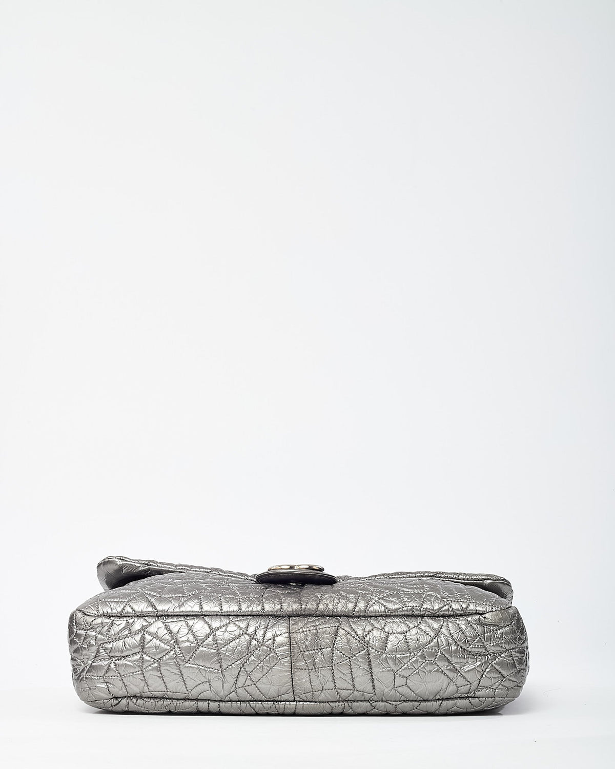 Chanel Silver Vinyl Graphic Edge Camellia Flower Accordion Flap Bag SHW