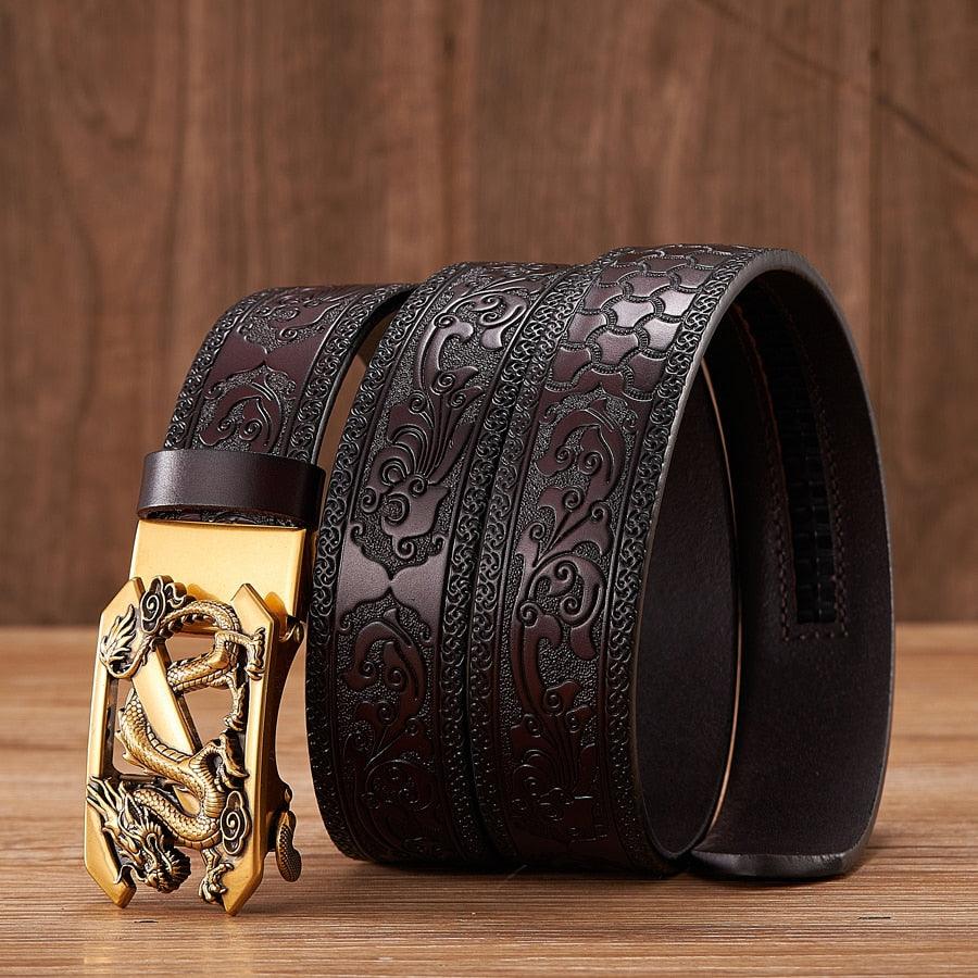 Embossed Z Dragon Pendant Leather Belt