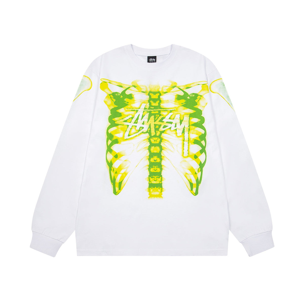 STUSSY Ribcage Graphic Long Sleeve Tee – White