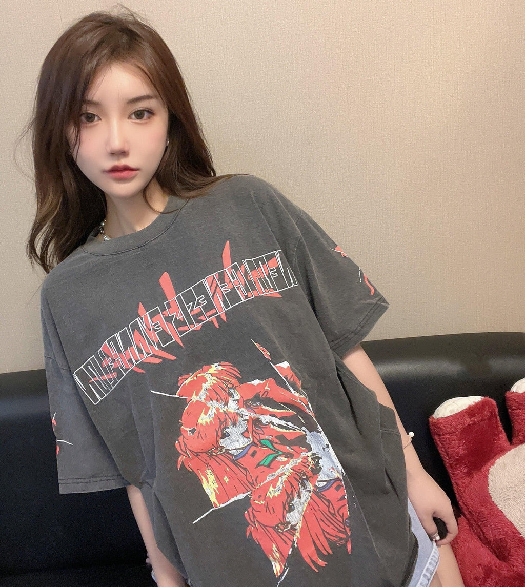 Vintage Washed "Asuka Sehnsucht" Oversized Tee