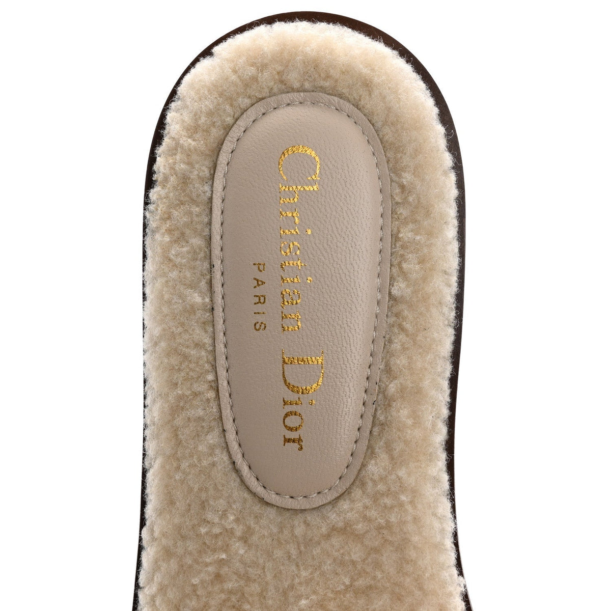 Suede Goatskin Shearling Embroidered Dway Slide Sandals 40.5 Cookie