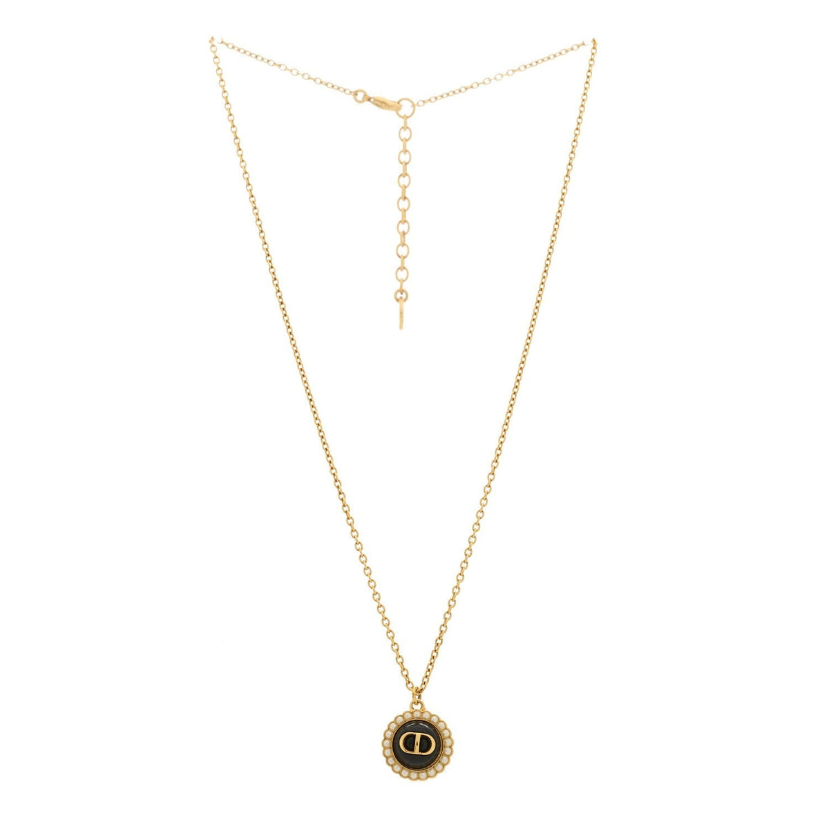 Metal Pearl CD Necklace Gold Black