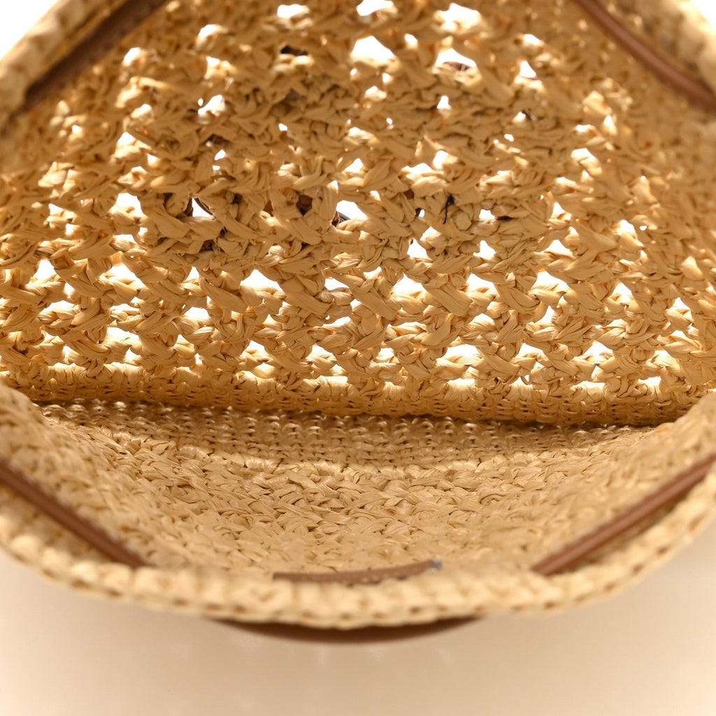 Raffia Crochet Drawstring Pouch Naturale Cognac