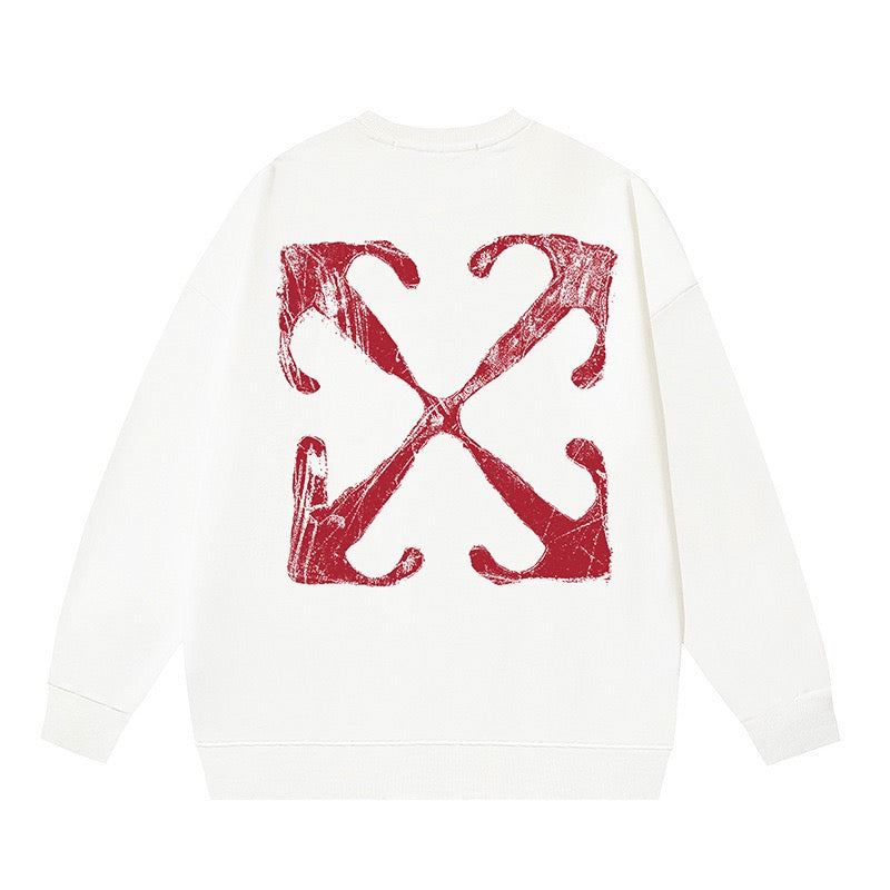 OFF WHITE Distressed Arrow Logo Crewneck Sweatshirt White