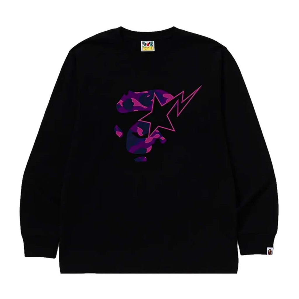Bape A Bathing Ape Face Sta Long Sleeve Tee Black Purple Camo