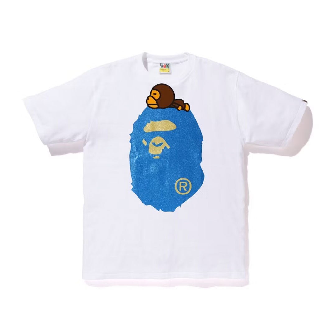 BAPE Glitter Milo on Big Ape Head Tee White/Blue