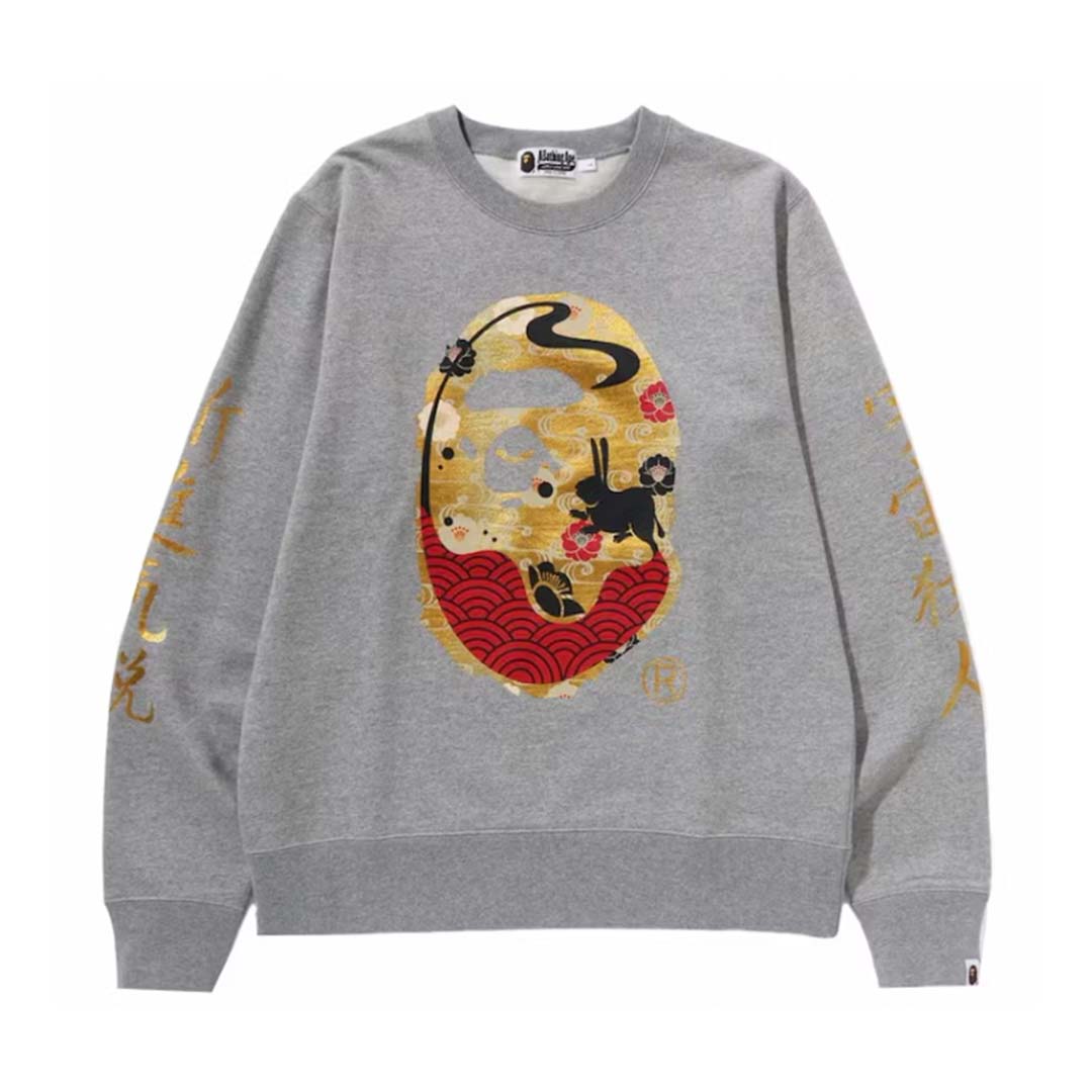 BAPE Moon Japan Ape Head Crewneck Grey