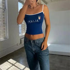 Blue Y2K Backless Tank Top