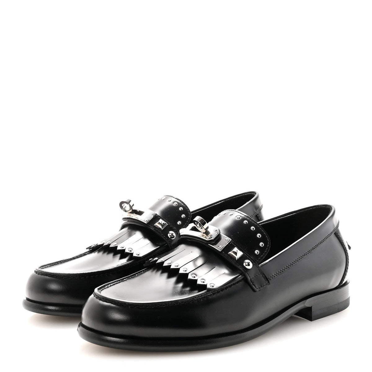 Glazed Calfskin Medor Studded Fringe Womens Destin Loafer 35 Black