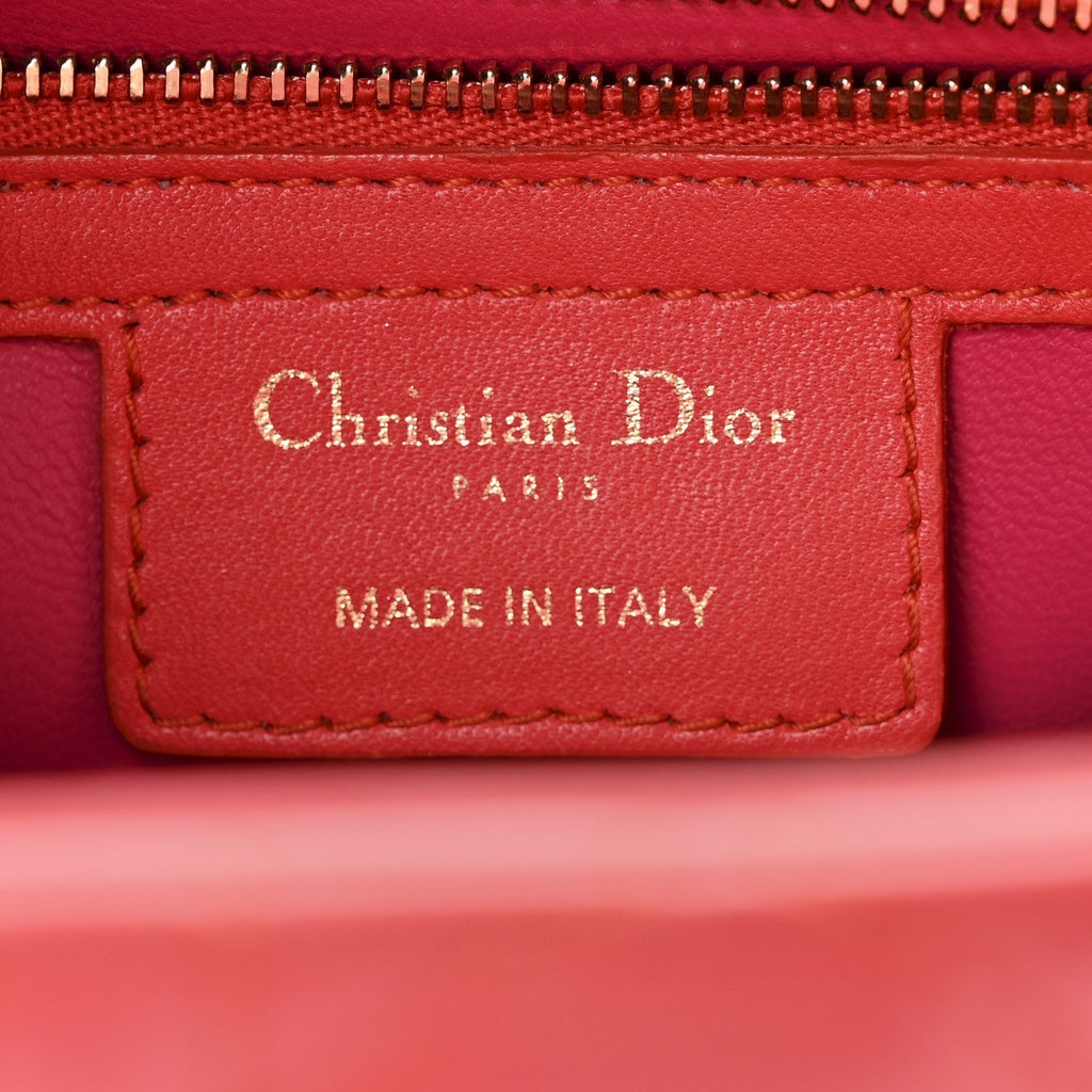 Lambskin Cannage Medium Bi-Color Lady Dior Orange Fuchsia