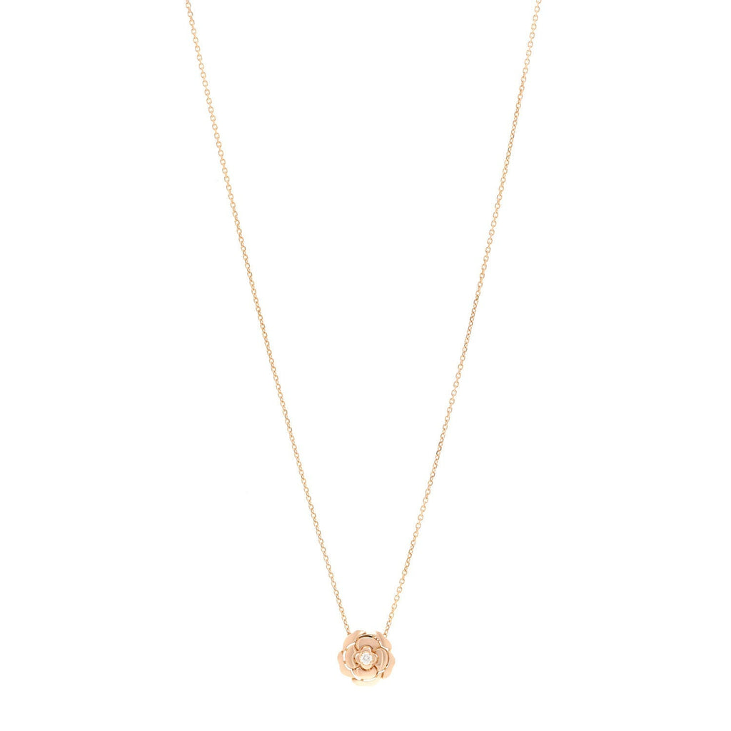 18K Rose Gold Diamond Extrait de Camélia Pendant Necklace