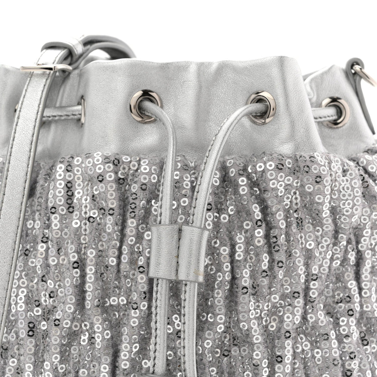 Paillettes Mate Bucket Bag Argento