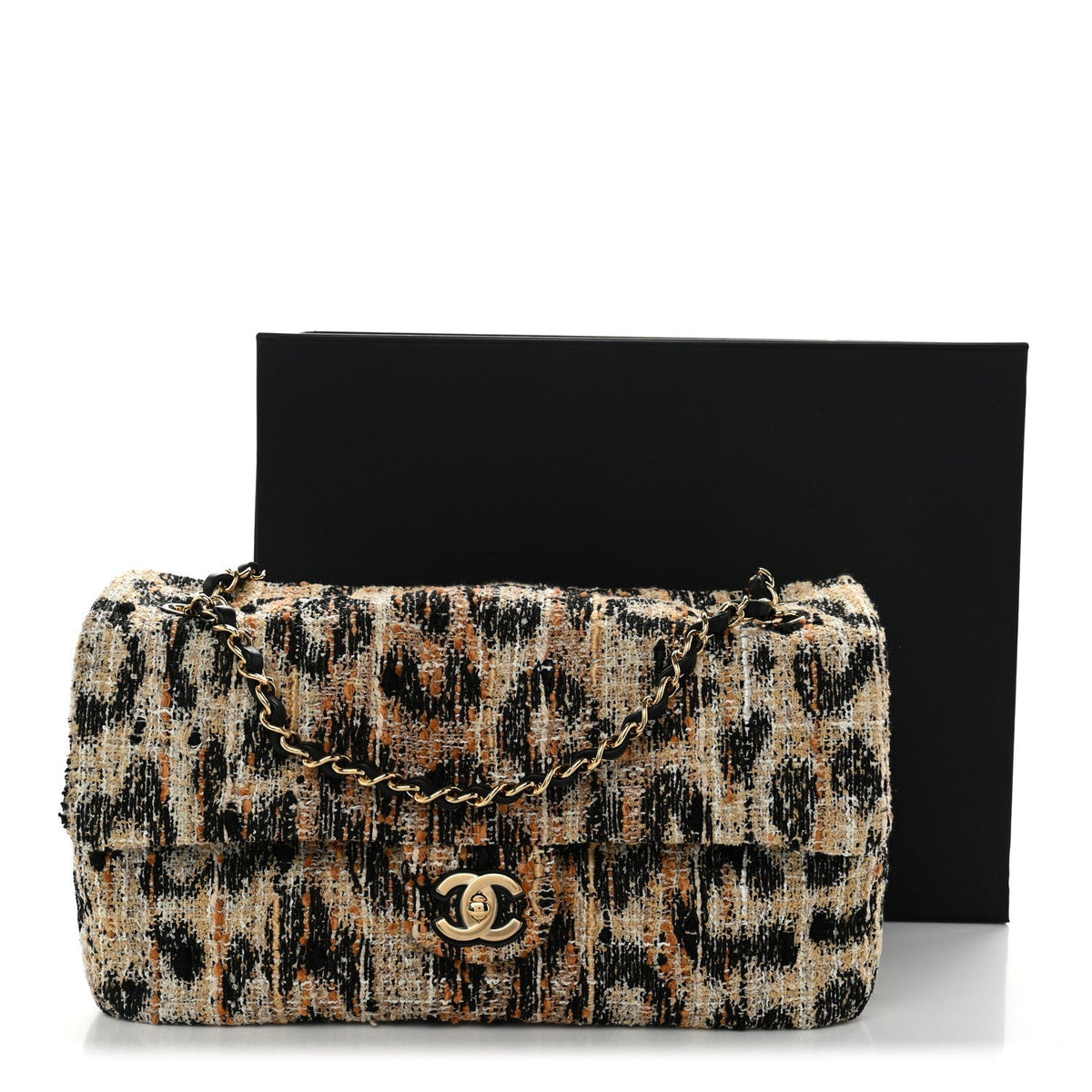 Tweed Mixed Fibers Leopard Print Small Souplissimo Maxi Flap Brown Black White