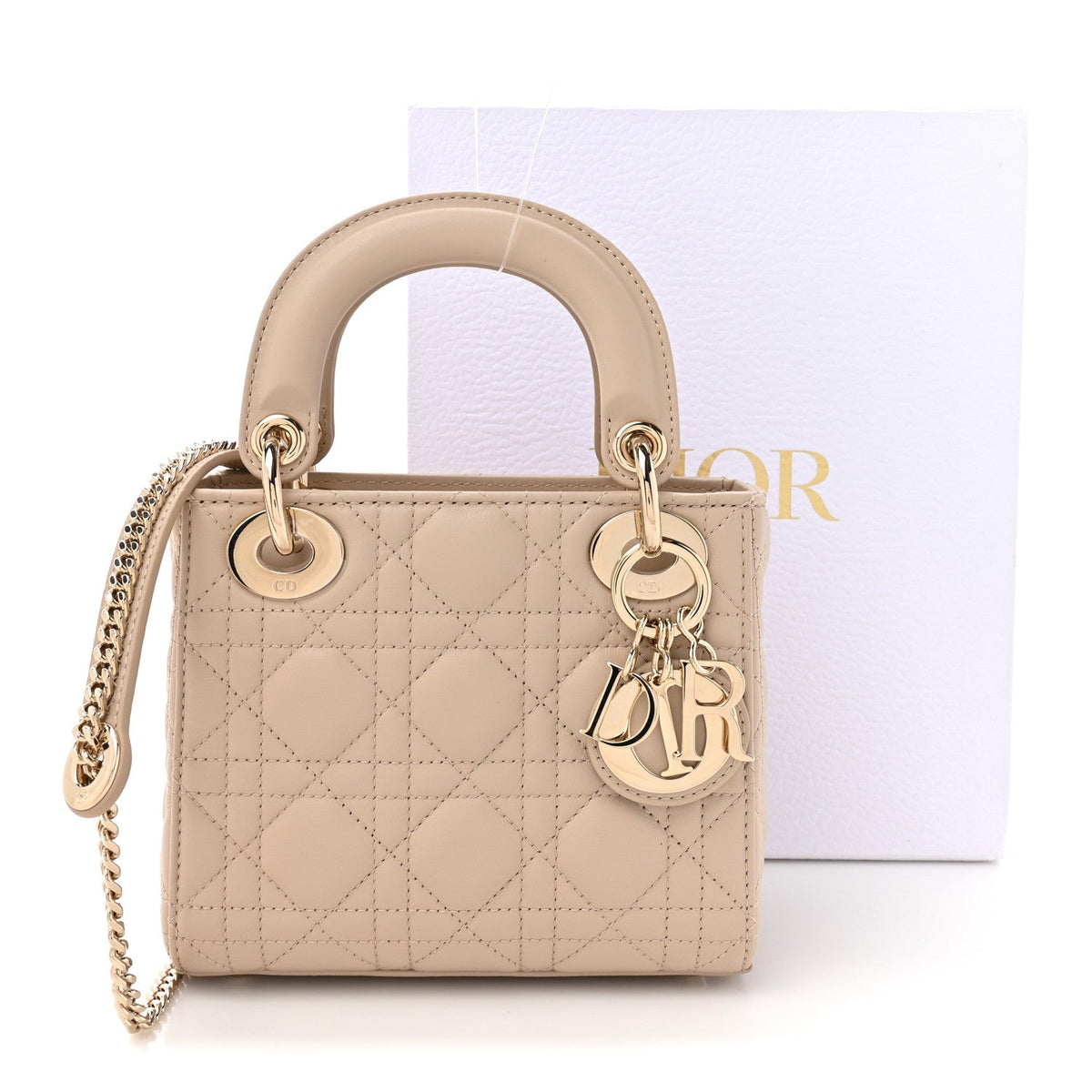 Lambskin Cannage Mini Lady Dior Powder Beige
