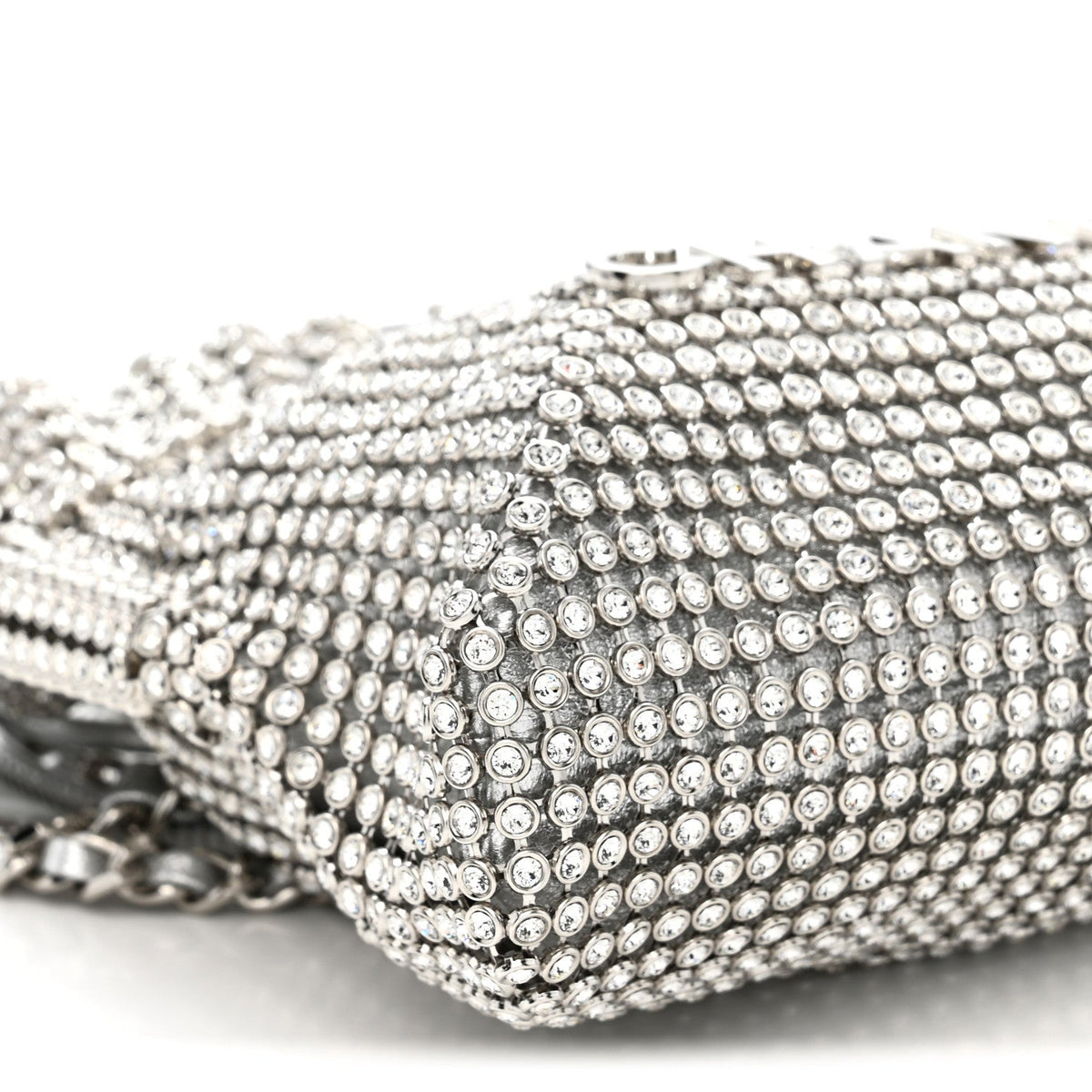 Crystal Embellished Metallic Lambskin Mini Chanel 22 Silver