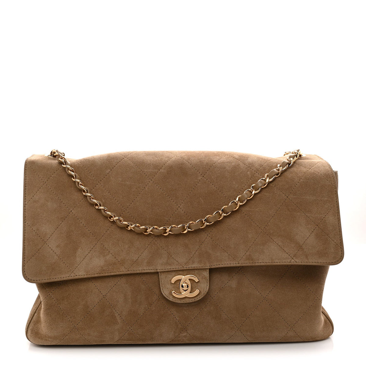 Suede Calfskin Souplissimo Maxi Flap Dark Beige