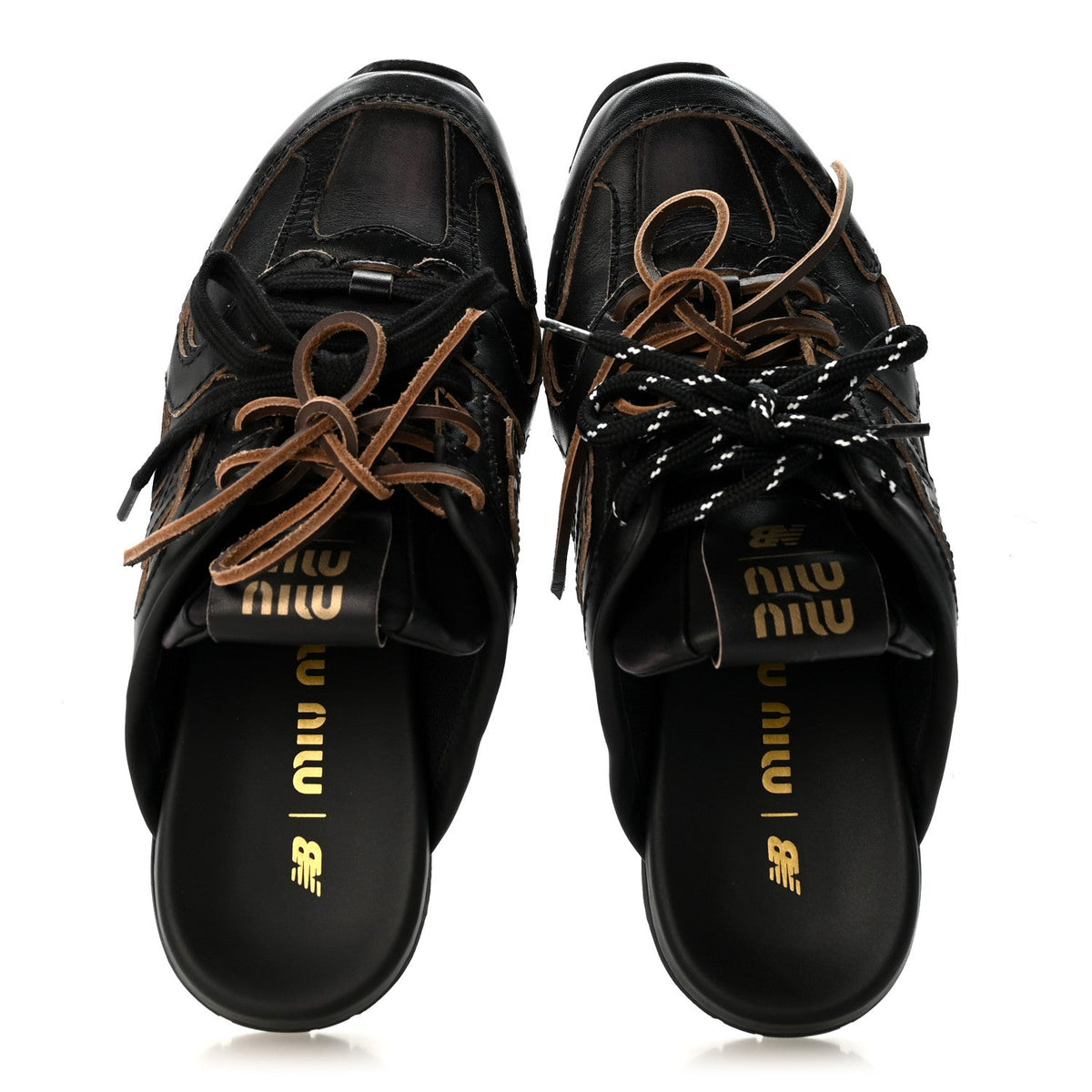 X NEW BALANCE Bleached Calfskin 530 SL Slip-On Sneakers Mules 37 Black