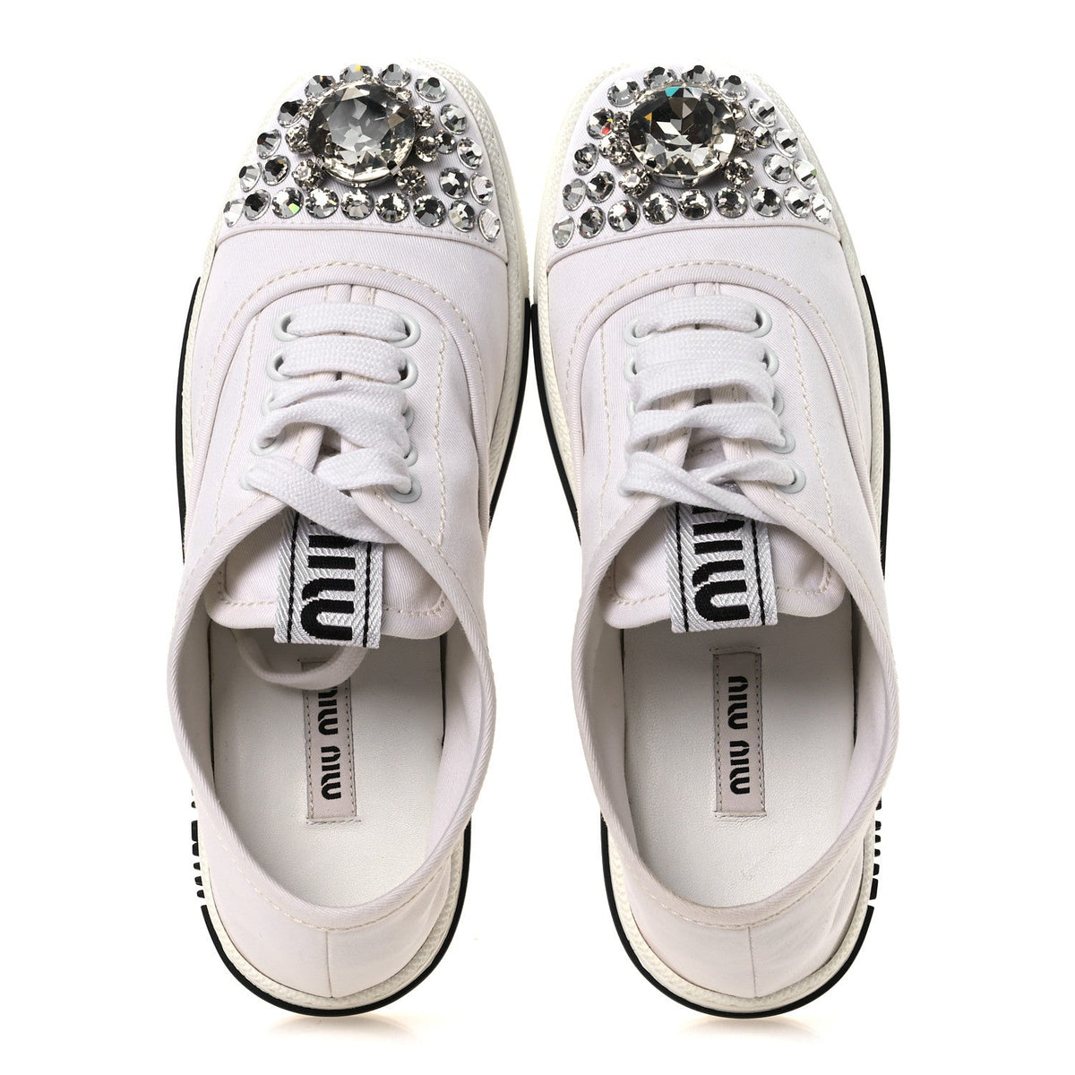 Gabardine Crystal Low Sneakers 35 Bianco