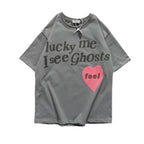 Gray Heart Graphic Oversized T-Shirt