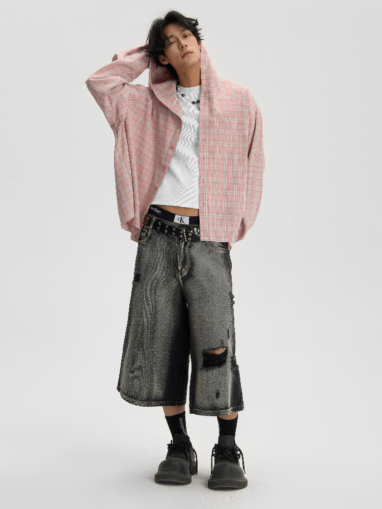 JHYQ Ripped Grunge Capri Cut Denim Shorts