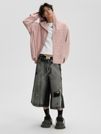 JHYQ Ripped Grunge Capri Cut Denim Shorts